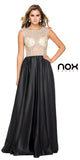 Sheer Embellished Bodice Prom Gown Black Satin Skirt