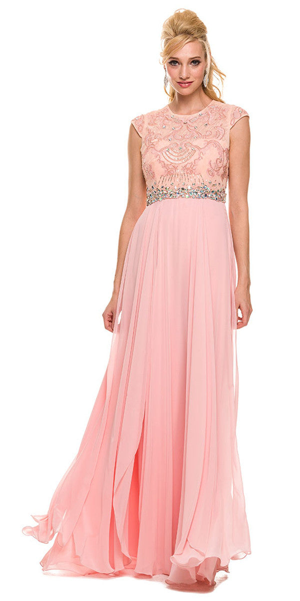 Gorgeous Chiffon A Line Prom Gown Bashful Pink Cap Sleeves