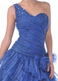 Rhinestone One Shoulder Strap Ruched Layered Blue Formal Dress
