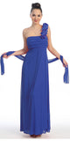 Rosette Strapped One Shoulder Long Royal Blue Column Dress