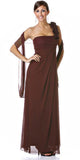 Rosette Strapped One Shoulder Long Brown Column Dress