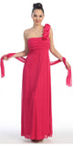 Rosette Strapped One Shoulder Long Fuchsia Column Dress