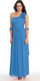 Rosette Strapped Sleeveless Long Turquoise Formal Column Gown