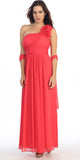 Rosette Strapped Sleeveless Long Coral Formal Column Gown
