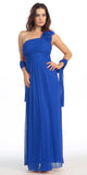 Rosette Strapped Sleeveless Long Royal Blue Formal Column Gown