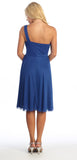 Ruched Bodice Single Strapped Royal Blue A Line Cocktail Dress