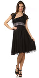 Ruched Bodice Single Strapped Black A Line Cocktail Dress