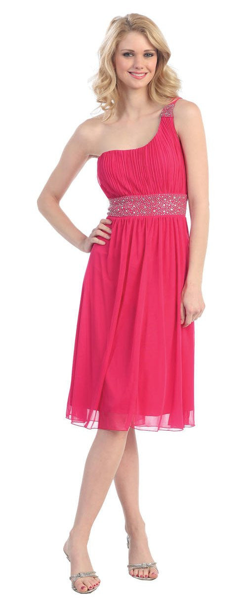 Ruched Bodice Single Strapped Fuchsia A Line Cocktail Dress