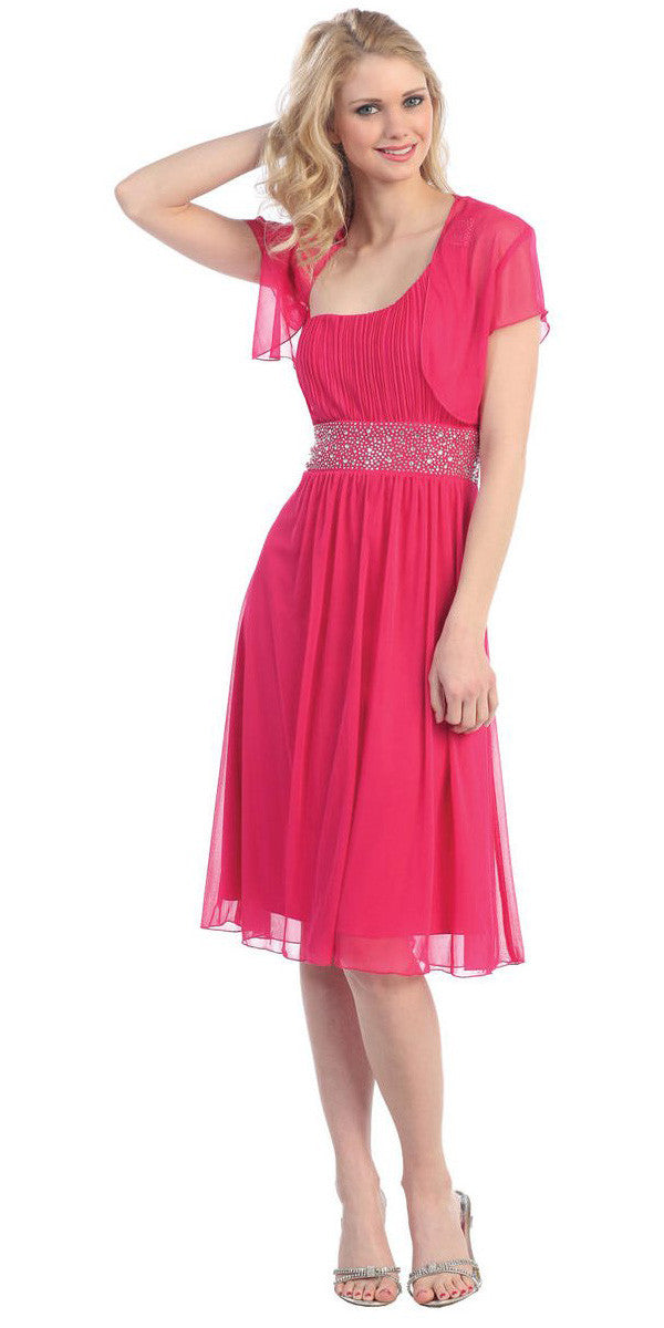 Ruched Bodice Single Strapped Fuchsia A Line Cocktail Dress