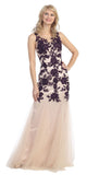 Sheath Mermaid Gown Plum Nude Illusion Neck Lace Embroidery