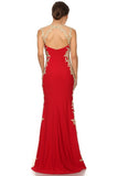 Eureka Fashion 6006 Sheath Mermaid Silhouette Gown Red Gold Floor Length Lace Trim