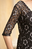 Short Black/Gold Lace Dress Mid Length Sleeve Front Pocket V Neck