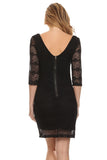 Short Crochet A Line Body Con Dress Black 3/4 Sleeves