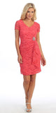 Celavie 6038 Short Sleeved Short Side Gathered Coral Dress