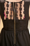 Sleeveless Black Polka Dot Lace Overlay Dress Wide Straps Pockets