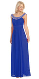Studded Bateau Neckline Ruched Bodice Royal Blue Evening Dress