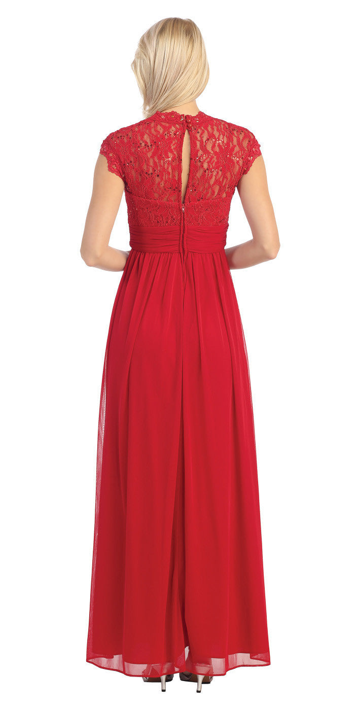 Sweetheart Neck Lace Bodice Red Floor Length Dress Back
