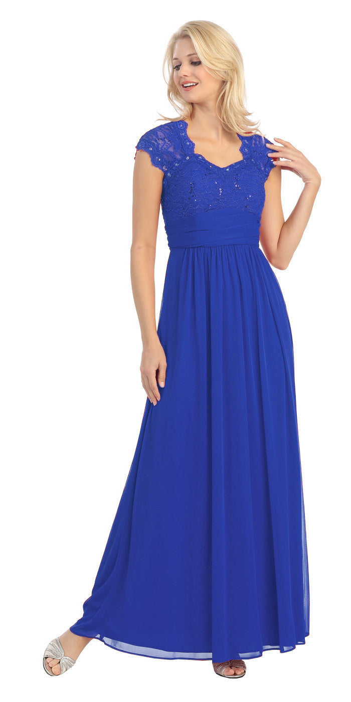Sweetheart Neck Lace Bodice Royal Blue Floor Length Dress