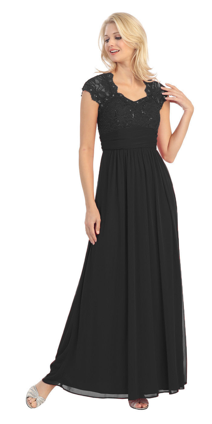 Sweetheart Neck Lace Bodice Black Floor Length Dress