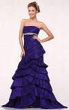 Purple Pleated Body Beaded Empire Waist Layered Full Length Formal Gown