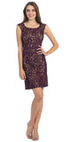 Two Tone Plum Gold Overlay Short Lace Dress Wide Strap