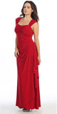 Cap Sleeved Side Gathered Floor Length Red Formal Gown