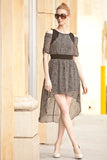 Casual Off Shoulder Double Layered Asymmetrical Black Dress High Low