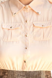 Collared Button Down Peach Top Print Bottom Dress Sleeveless Pockets