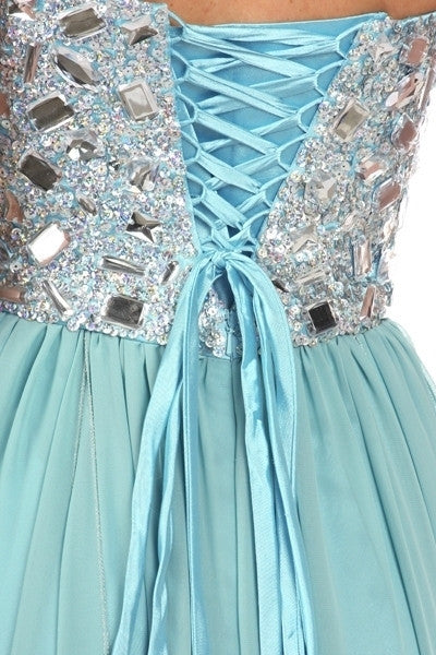 Corset Bodice Strapless Thigh Slit Mint Long Prom Gown