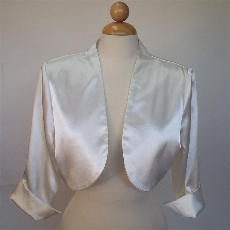 Mid Length Sleeve Ivory Satin Bolero Jacket Shrug