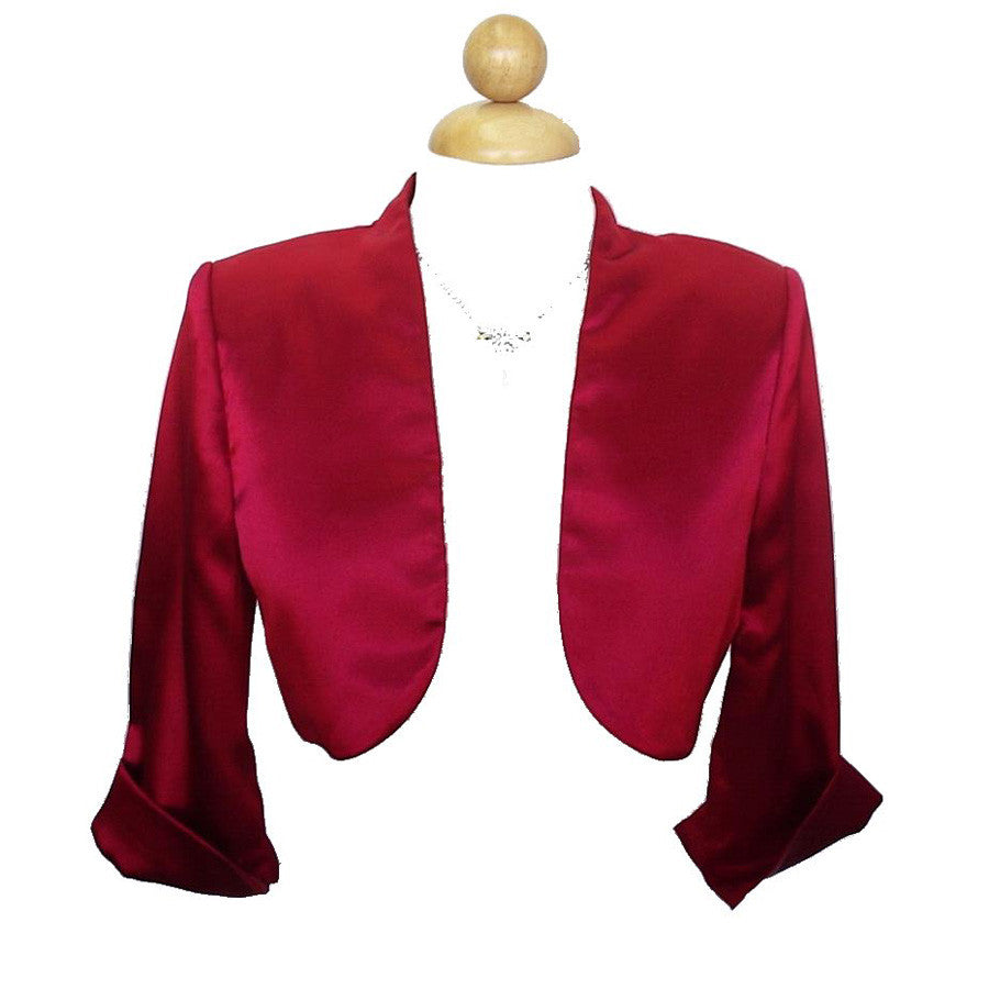 Mid Length Sleeve Red Satin Bolero Jacket Shrug