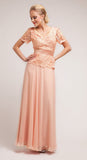Elegant Floor Length Royal Blue Mother of Bride Dress Lace Top V Neck