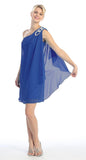 Layered One Shoulder Short Royal Blue Chiffon Club Dress