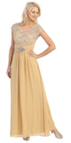 Long Lace Bodice Scoop Neck A Line Gold Formal Dress