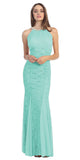 Mermaid Flair Skirt Lace Evening Gown Mint Pearl Necklace