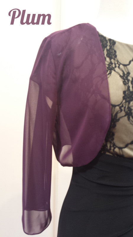 Mid Length Sleeve Sheer Plum Chiffon Bolero Jacket 3/4 Length Shrug