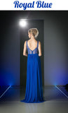 Plus Size Sheer Beaded Strap Flowy Evening Dress Navy Blue