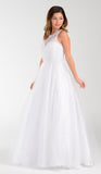 Poly USA 7490 White Cotillion A Line Dress Lace Applique Top