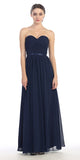 Belted Waist Ruched Long A Line Navy Blue Formal Dress