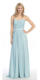 Belted Waist Ruched Long A Line Baby Blue Formal Dress