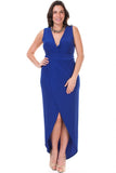 Royal Blue Plus Size Dress High Low Deep V Neck Tulip Skirt