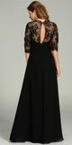 Long Chiffon/Lace Dress Black Length Lace Sleeves