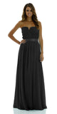 Full Length Strapless V Notch Black Chiffon Formal Dress