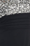 Black/White Semi Formal Long Dress Chiffon Sequin/Rhinestone Strapless