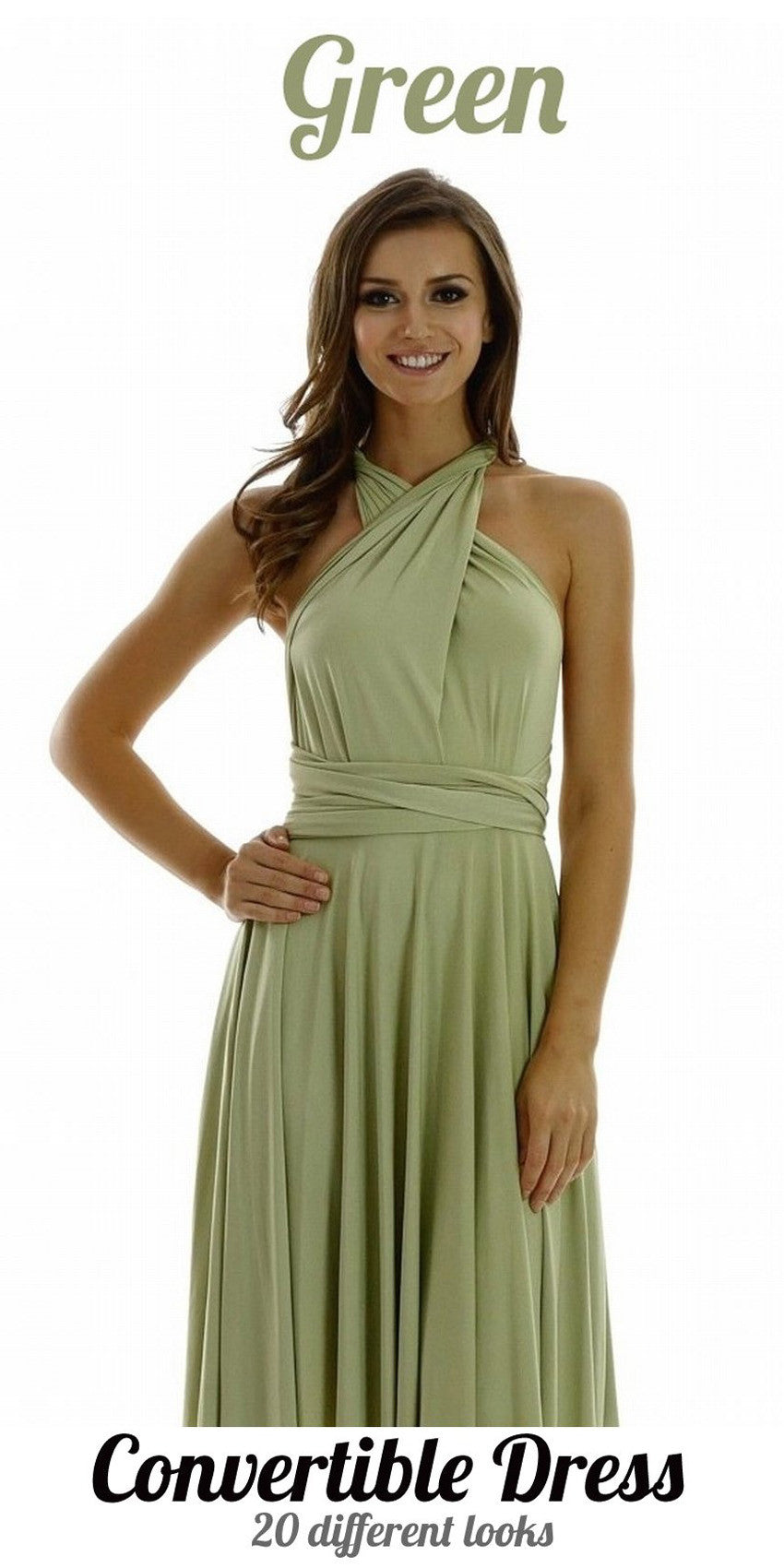 Poly USA 7022 - Long Green Convertible Jersey Dress 20 Different Looks