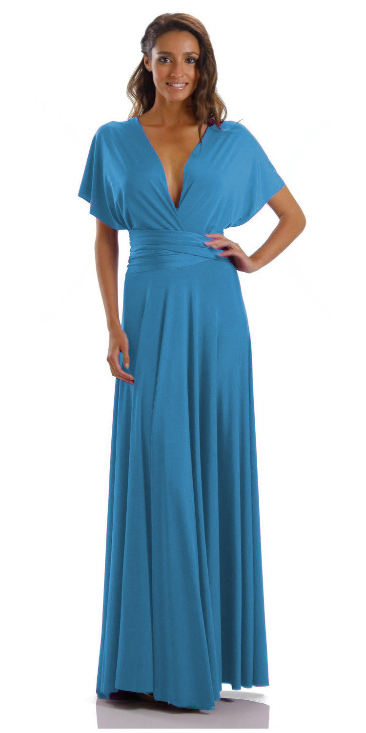 Poly USA 7022 - Long Teal Convertible Jersey Dress 20 Different Looks