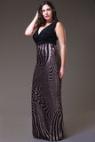 Long Black/Rose Semi Formal Dress V Neck Wide Straps Glitter