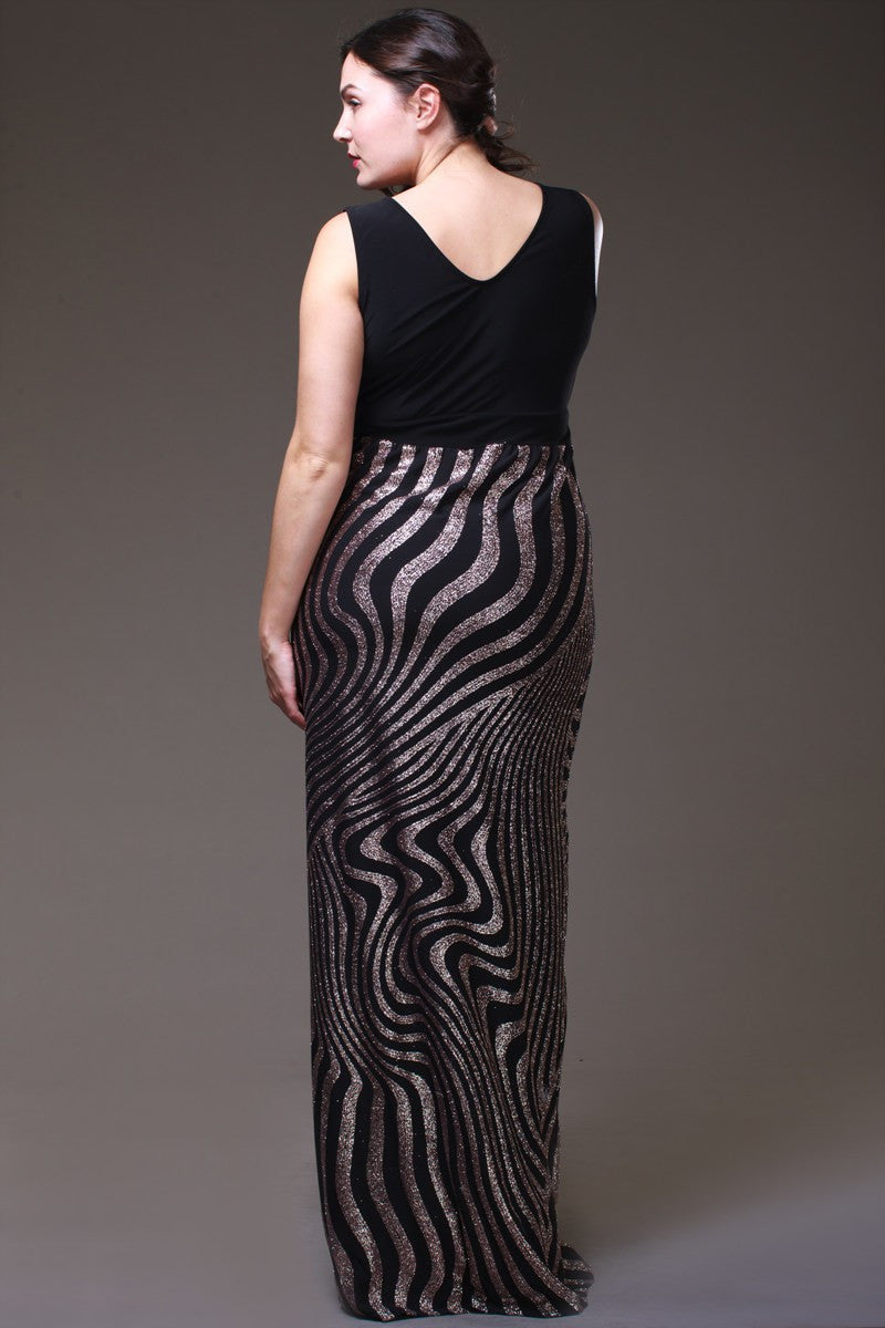 Long Black/Rose Semi Formal Dress V Neck Wide Straps Glitter