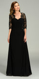 Long Chiffon/Lace Dress Black Length Lace Sleeves