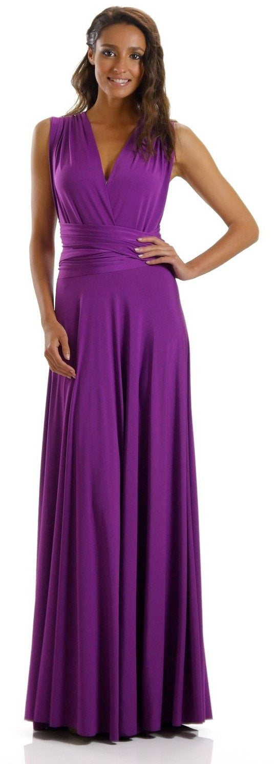 Poly USA 7022 - Long Magenta Convertible Jersey Dress 20 Different Looks